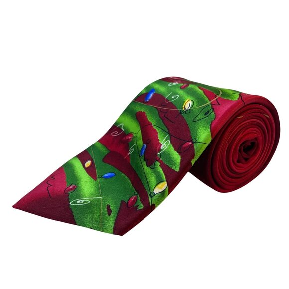 J. Garcia Mens Red & Green Polyester Christmas Tree Pattern Tie Collection 56 - Picture 1 of 7